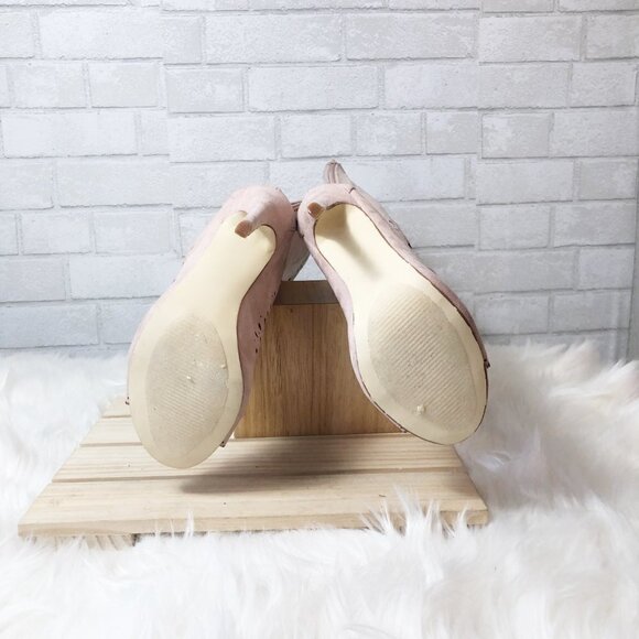 Shoe Dazzle Meggy Knee High Blush Pink Stiletto Laser Cut Peep Toe Boot Size 7 - Picture 3 of 4